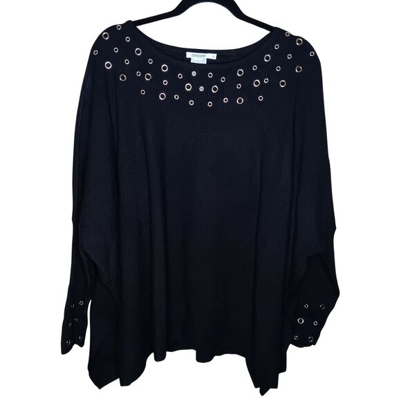 Chico's Grommet Scoop Neck Long Sleeve Sweater Rayon Blend Relaxed Batwing L 12 - Picture 2 of 12